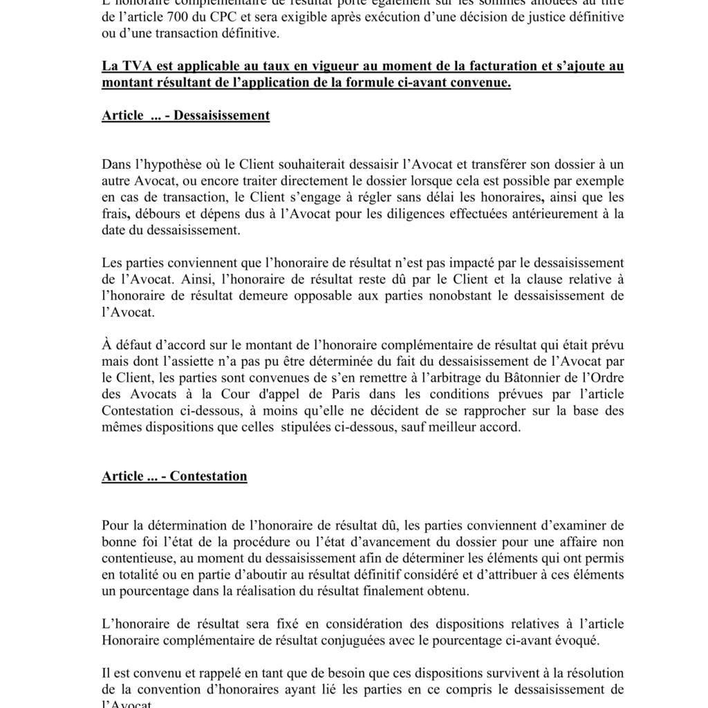 modèles de convention d'honoraires avocat